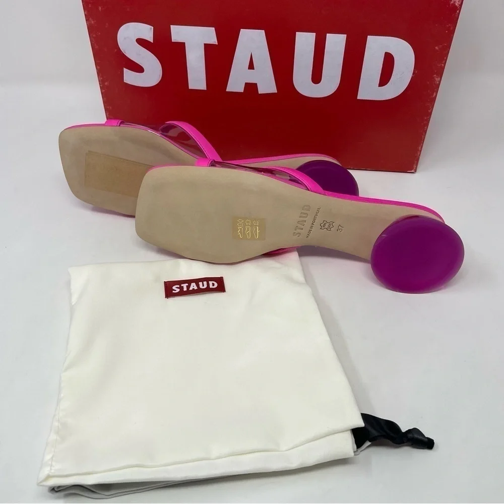 NIB Staud Simone Leather Clear Mules Shoes Bougainvillea - Picture 12 of 14